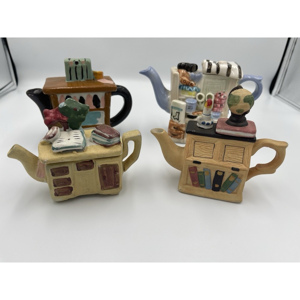 Vintage Miniature Teapot Set Table Decor Knick Knack Trinkets Box